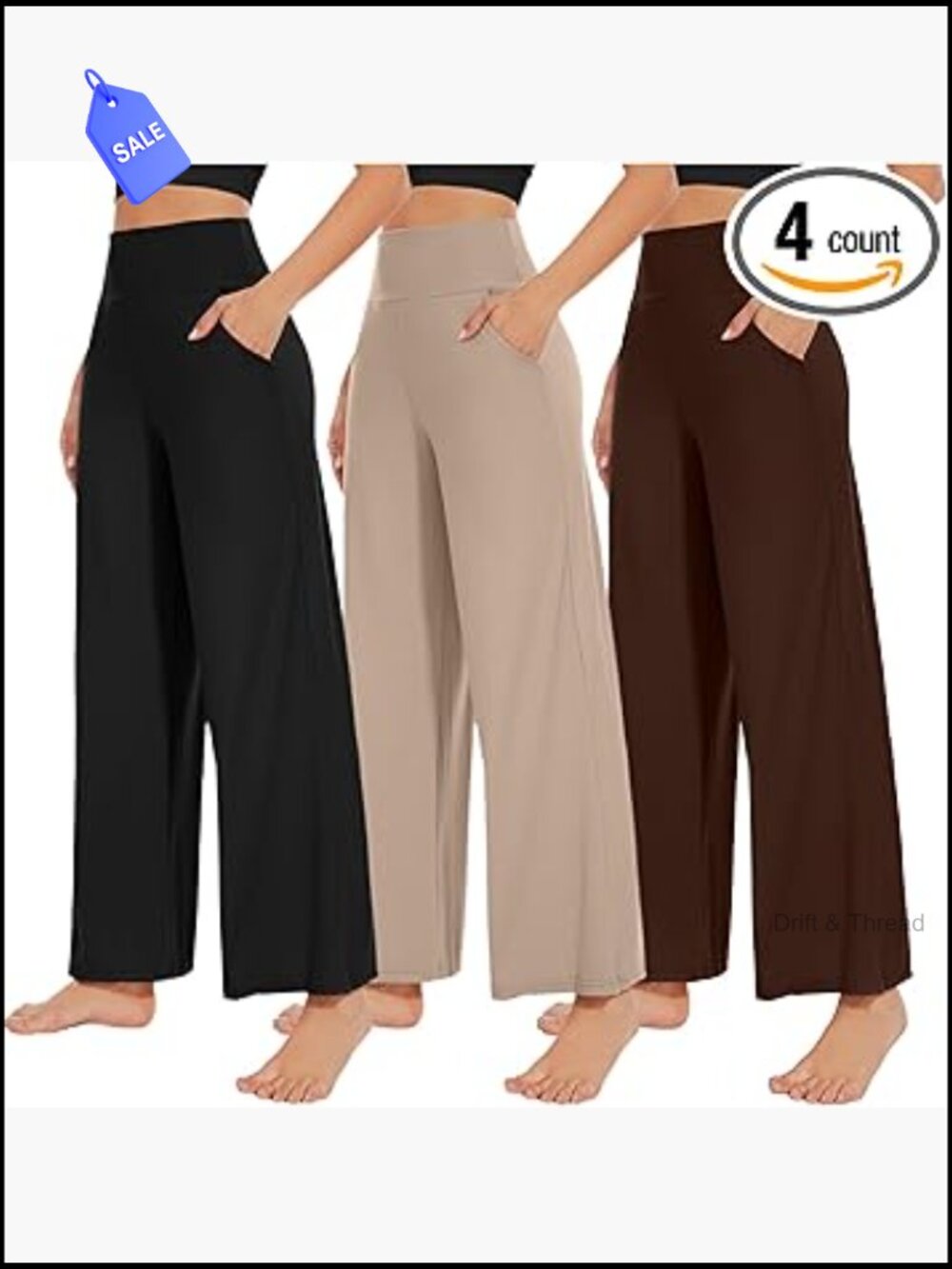 3 Pack Women's Wide Leg Pants with Pockets High Waist Loose Sweatpants Casual
